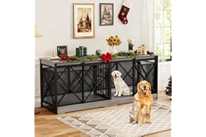 COZPAW 78 Inch Double Dog Crate Furniture, Extra Large Dog Kennel Indoor for Medium Large 2 Dogs, Heavy Duty Dog Cage Chew-Resistant Steel and Wooden Pet House with Removable Divider (Grey)