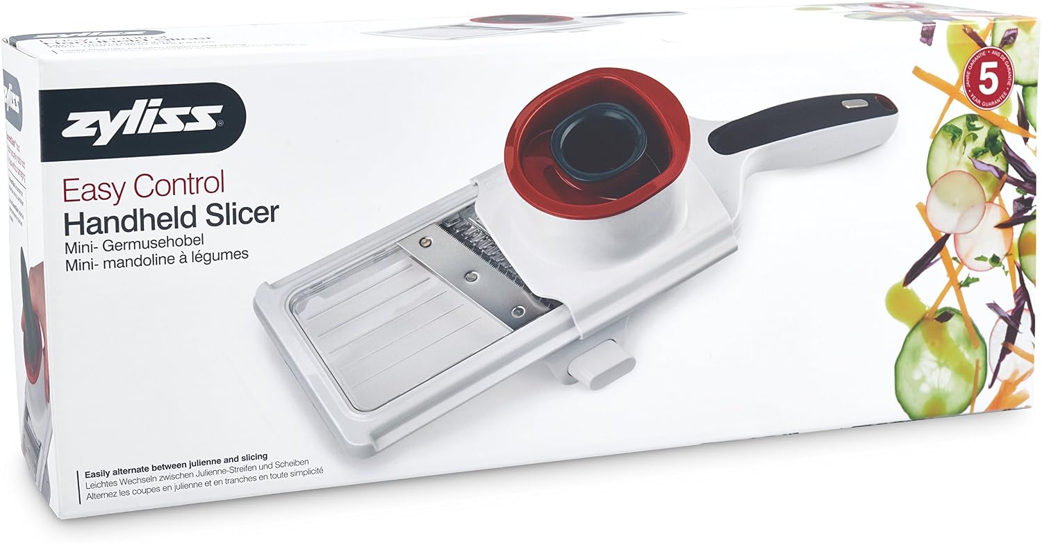 Zyliss Hand Held Food Cutter, Plastic/Stainless Steel, White/Red, Multi Function Veg Cutter and Slicer, Vegetable/Fruit - Image 3