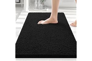 Smiry Luxury Chenille Bathroom Rugs 30x20, Extra Soft and Absorbent Shaggy Bath Mat, Machine Washable, Non-Slip Plush Carpet Runner for Tub, Shower, and Floor, Home Decor Accessories, Black