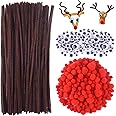 TUPARKA 650 Pcs Christmas Reindeer DIY Craft Set, Including 70 Pcs Brown Pipe Cleaners Chenille, 320 Pcs Googly Eyes, 260 Pcs