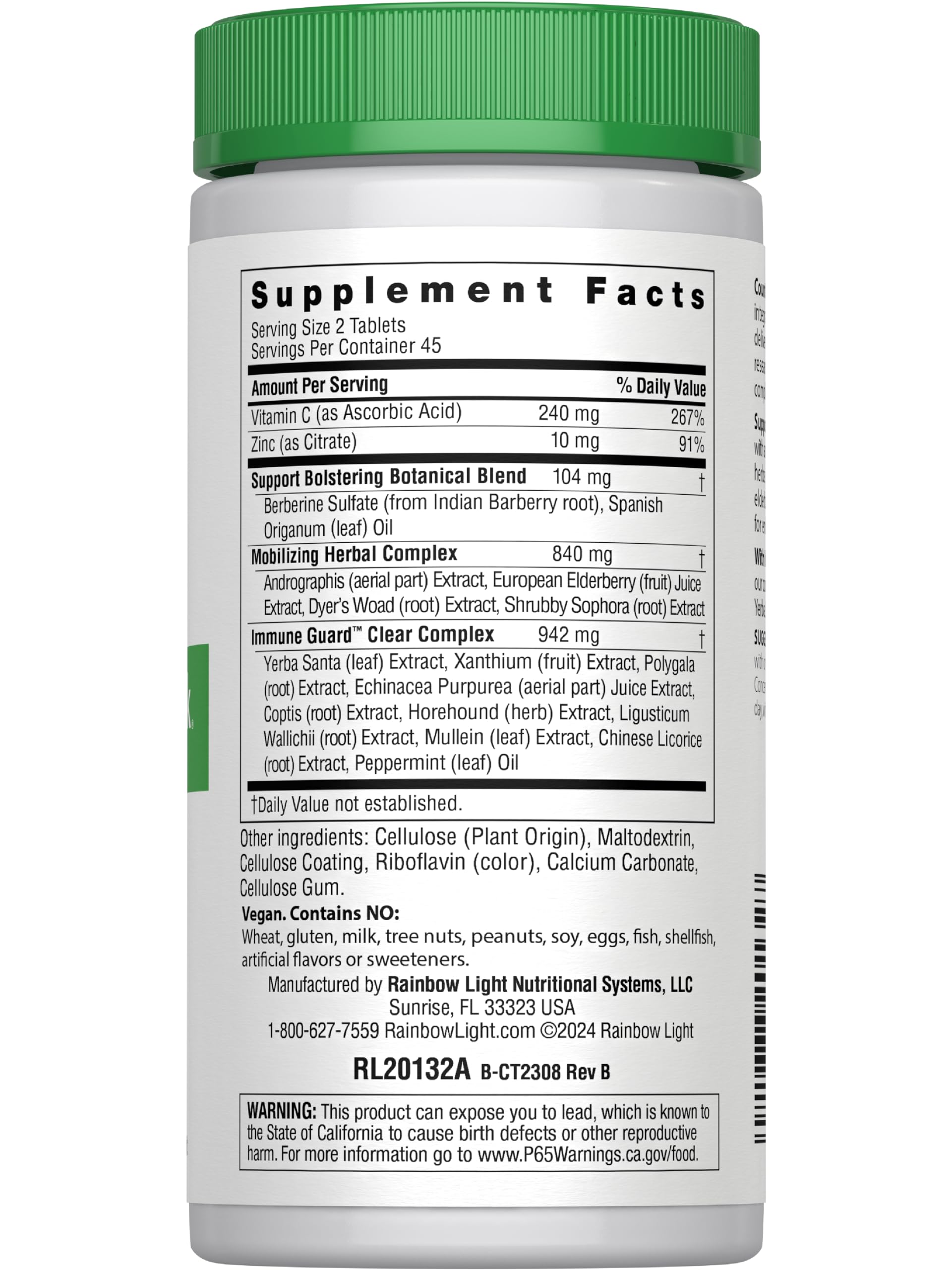 Rainbow Light Counter Attack Immune Support, Dietary Supplement Provides Immune Support, With Vitamin C, Zinc and 3 Targeted Herbal Blends, Vegan and Gluten Free, 90 Count