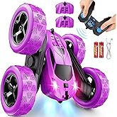 QUNREDA RC Cars, Purple Remote Control Car for Girls, 2.4 GHZ Double Sided RC Stunt Car 360° Rotating Remote Control Crawler with Headlights Car Toys for 6 7 8 9 10 11 12 Girls Birthday Gift