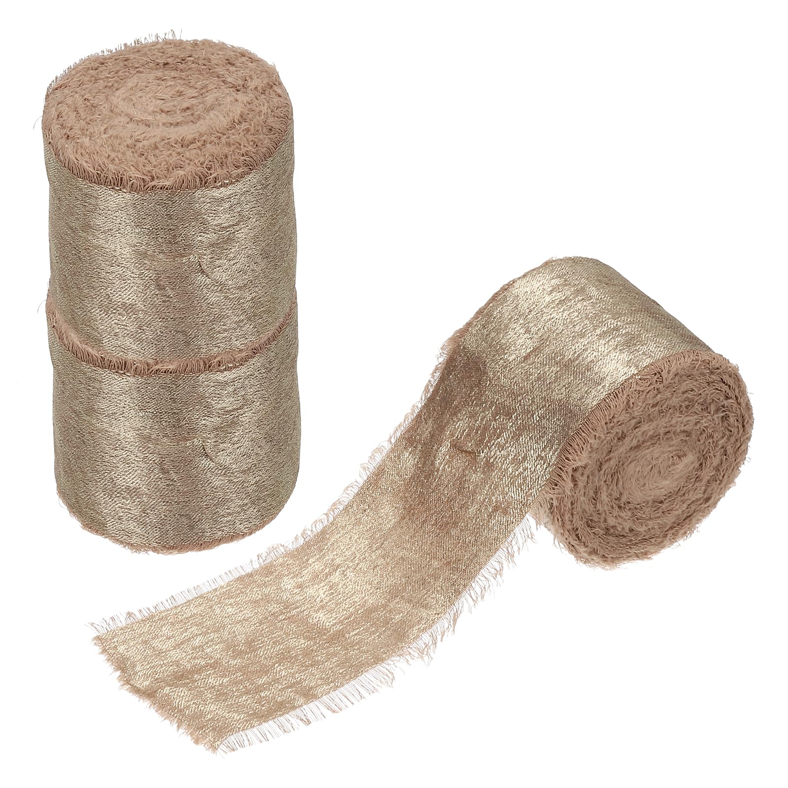 PATIKIL Shimmery Chiffon Ribbon, 3 Roll 1.5 Inch 15 Yard Metallic Frayed Fringe Ribbon Silk Satin for Flower Bouquet Gift Wrapping Wedding Invitations, Brown