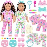 ZITA ELEMENT 18 Inch Girl Doll Clothes, Spa &amp; Sleepover Party Accessories | Fits 18 Inch Dolls Include Spa Set, Self-Care Accessories, 2 Sleepover Outfit Set, Headbands, Slippers, Pretend Play, Age 3+