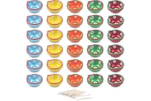 KSJONE 30 Pcs Hand Painted Diya with Cotton Wicks Oil Lamp Indian Festive Home Decoration Traditional Temple Pooja Laxmi Puja Diyas Diwali Decor