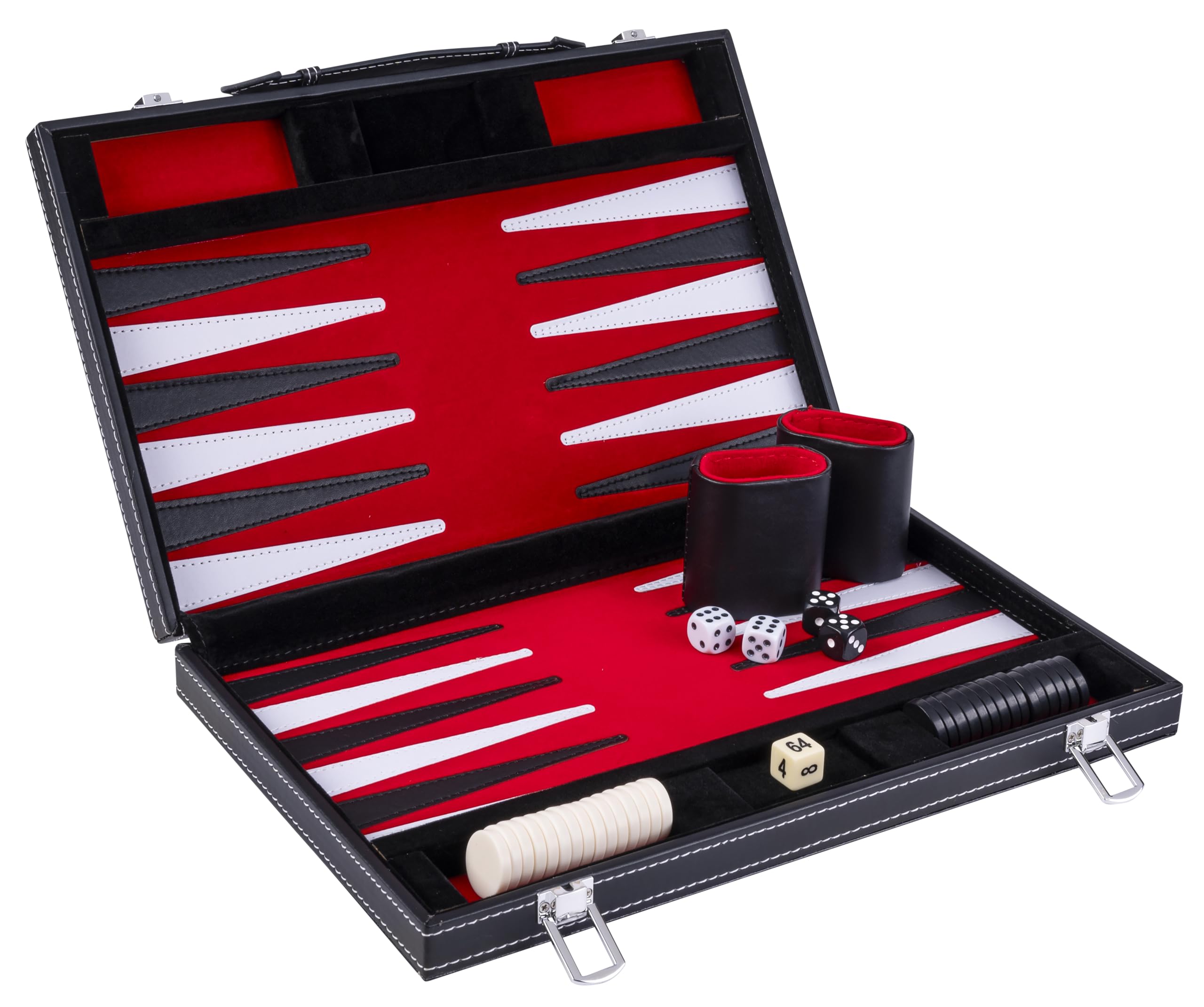 Engelhart- 250516 - Backgammon 15"- Open: 36 x 48 cm - inlaid velvet and stitching leatherette playing field in attache case