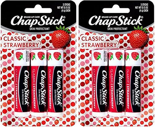 Chap Stick Lip Care - Classic Strawberry 3 Count Sticks Per Package - Pack of 2 Packages