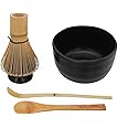 BambooMN Matcha Bowl Set (Includes Bowl, Rest, Tea Whisk, Chasaku & Tea Spoon) 1 Set Black