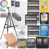 149Pcs Deluxe Artist Painting Set with Aluminum and Beech Wood Easel, 48 Colors Acrylic Paints, 24 Colors Oil Paints, 24 Wate