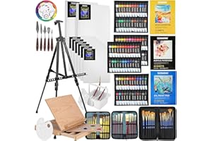 SENMINK 149Pcs Deluxe Artist Painting Set with Aluminum and Beech Wood Easel, 48 Colors Acrylic & Oil Paints, 24 Colors Watercolor Paints, Art Paint Supplies for Artists, Beginner & Adults