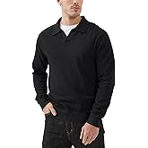 Kallspin Men's Knit Polo Sweater Regular Fit V Neck Cotton Long Sleeve Soft Classic Sweater Pullover