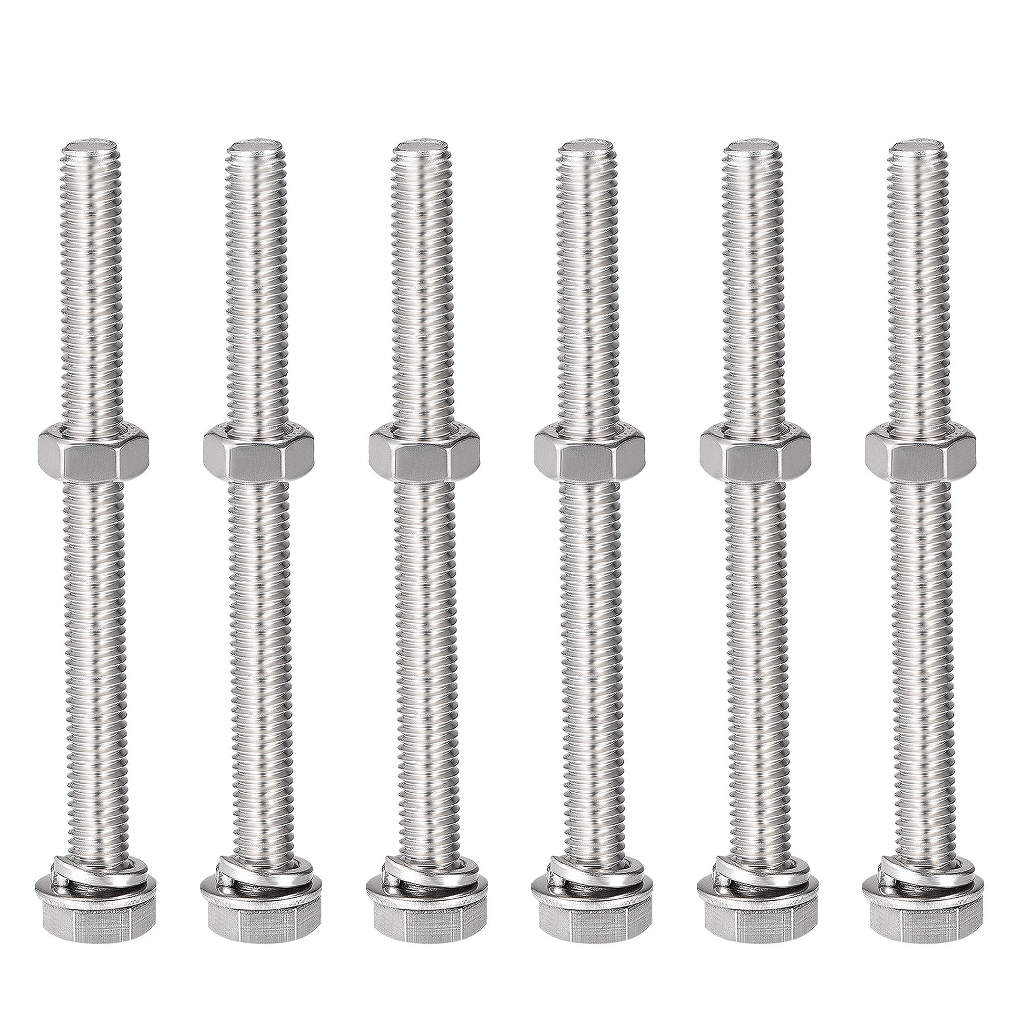 sourcing map M8 x 90mm Hex Head Screws Bolts, Nuts, Flat & Lock Washers Kits, 304 Stainless Steel Fully Thread Hexagon Bolts 6 Sets — image 1
