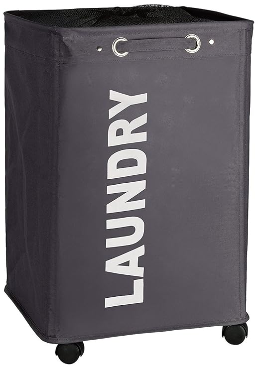 Wenko 3450112100 Wäschesammler Quadro grau - Wäschekorb, Fassungsvermögen 79 L, 100 % Polyester, 33 x 40 x 60 cm, dunkelgrau