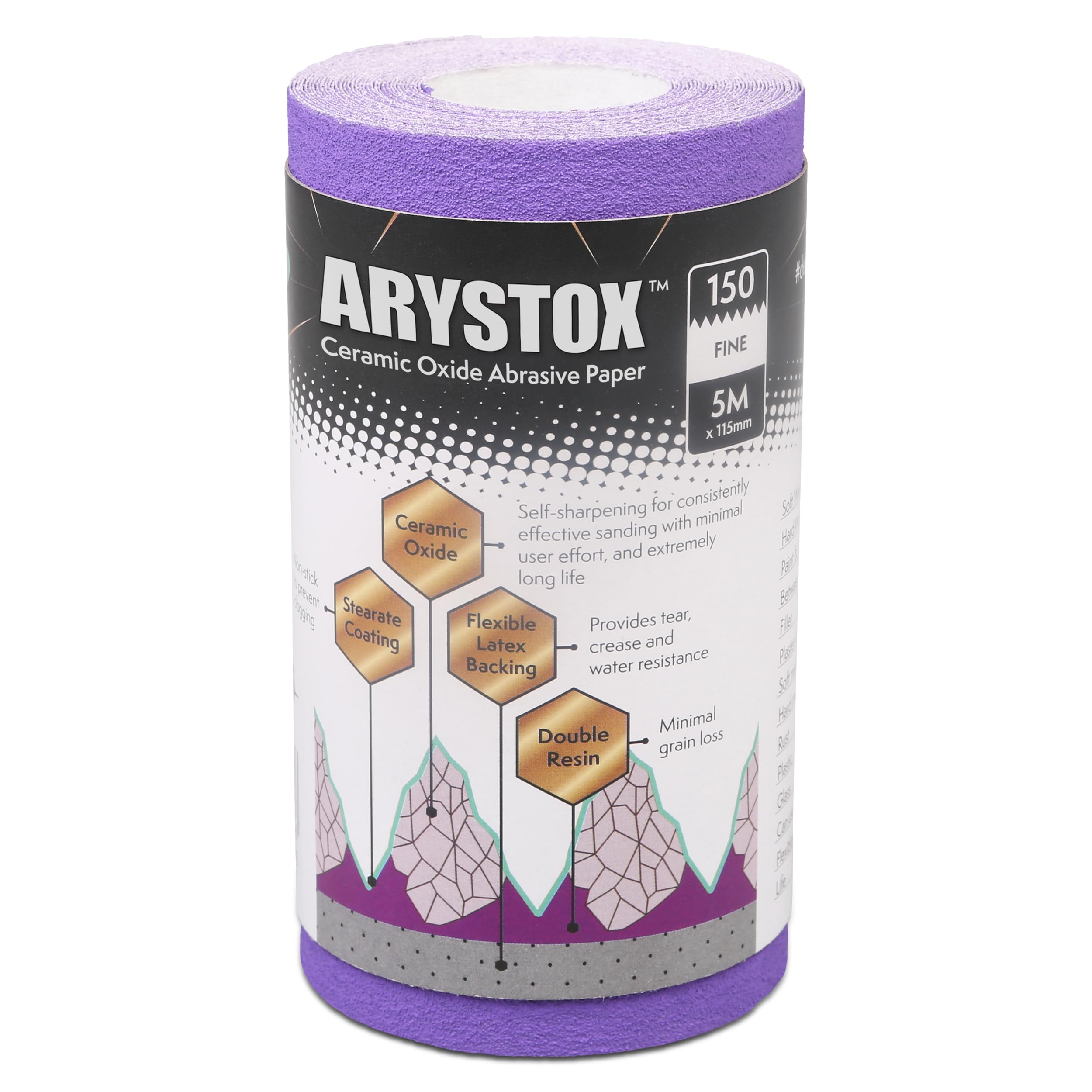 Axus Decor Arystox Ceramic Oxide Abrasive Paper (Onyx Series) Sandpaper Roll, Non-Stick & Long Lasting, Wood, Metal & More, Ideal For Professional Painter's & DIY enthusiasts - 5m x 115mm, 150 grit