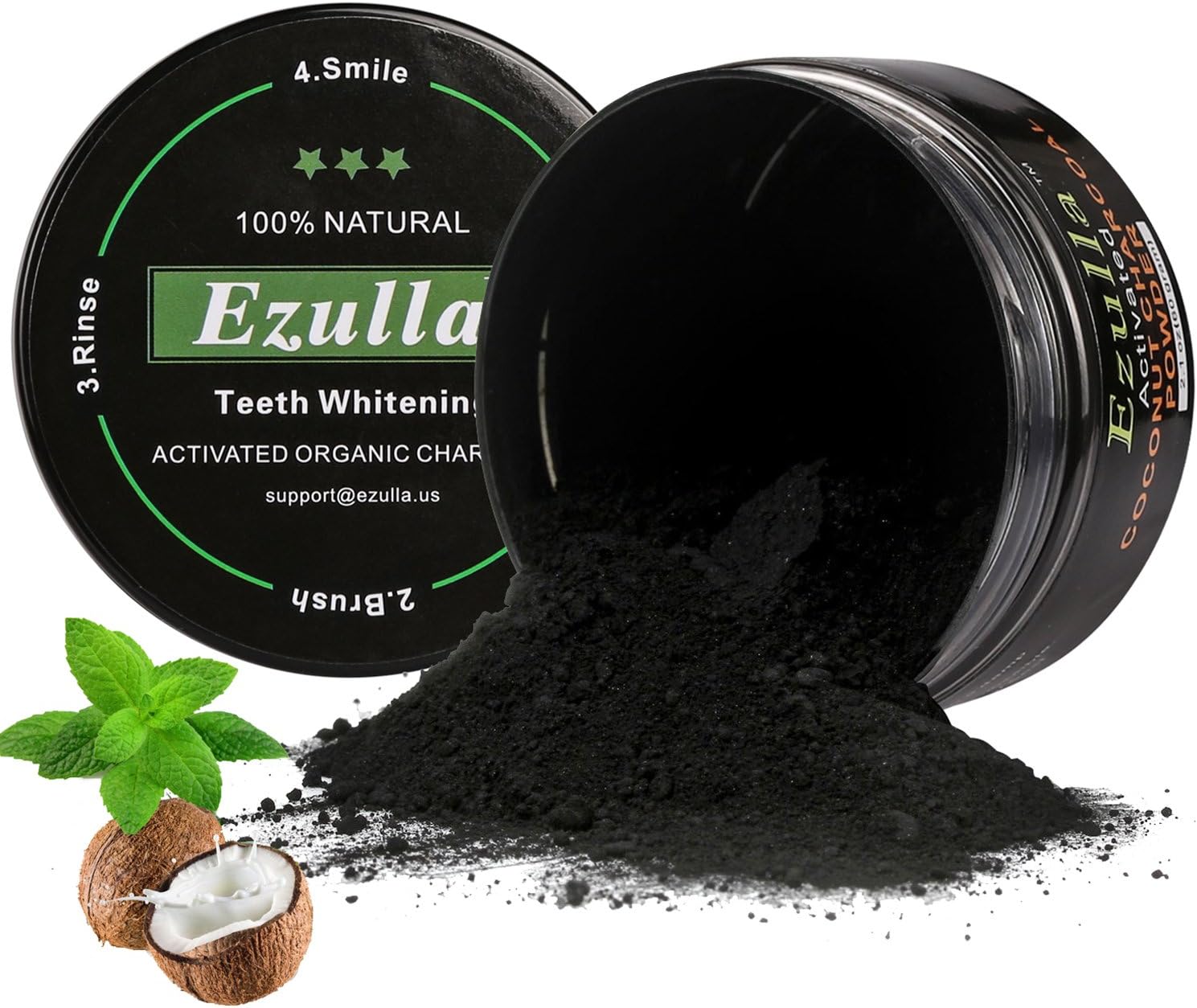 Teeth Whitening Powder,Activated Nature Charcoal Bamboo Whitener of Organic Coconut Safe Effective Remove Stains, Whiten Teeth, Enhance Gum Health, Refresh Breath by Ezulla (2.1oz)