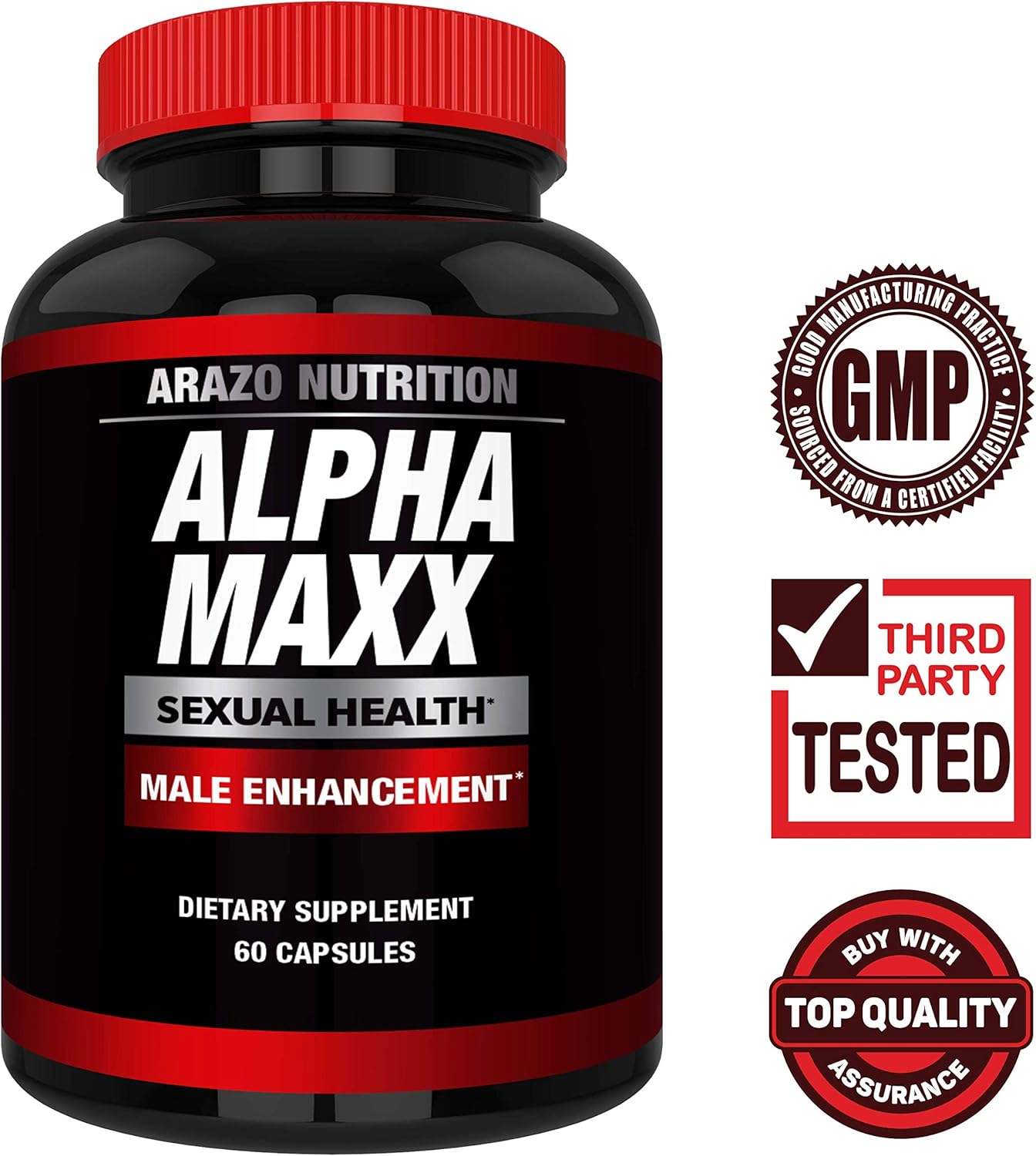 AlphaMAXX Male Enhancement Supplement - Ginseng, Muira Puama, Tribulus - 60 Herbal Pill - Arazo Nutrition: Health & Personal Care