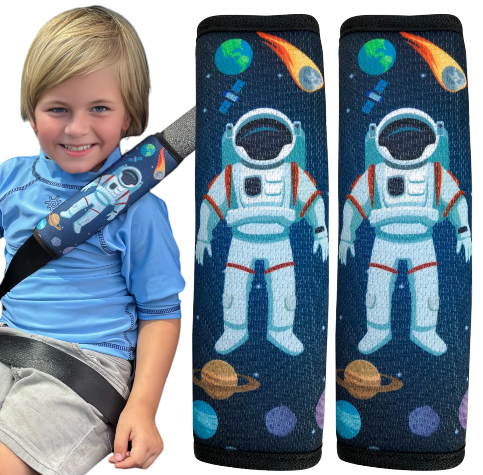 HECKBO 2X Kids Car Seat Belt Pads Seat Belt Protectors - Astronaut - Seat Belt Pads for Kids and Babies- Ideal for Any Seat Belt Car Booster Seat Kids Bicycle