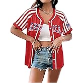 JINTING Womens 250th Anniversary USA Jerseys - 4th of July Button Down American Flag and Star Patriotic Baseball Shirt