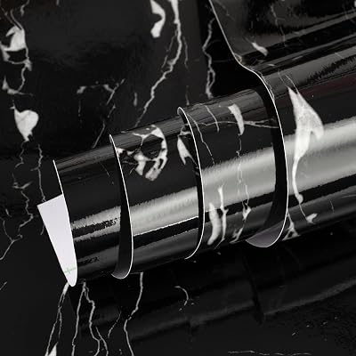 vgoltd Marble Effect Self Adhesive Vinyl - 30x100cm Black Peel Stick