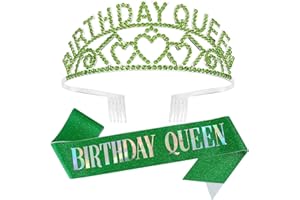 Semato Rhinestone Birthday Tiara and Birthday Glitter Sash Kit— Birthday Decorations for Women Birthday Tiara Party Supplies and Favors(Green)