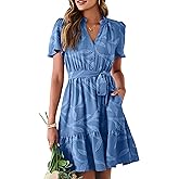 Simplee Womens Summer Dresses 2026 Casual Short Sleeve Empire Waist A Line Mini Dress V Neck Boho Sundress Pockets