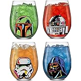 JoyJolt Star Wars Cosmic Color Stemless Drinking Glasses, 19oz Glass Cups ft Darth Vader, Stormtrooper, Boba Fett, R2-D2 - Star Wars Kitchen Glasses Set of 4, Gifts for Men, Women & Adults