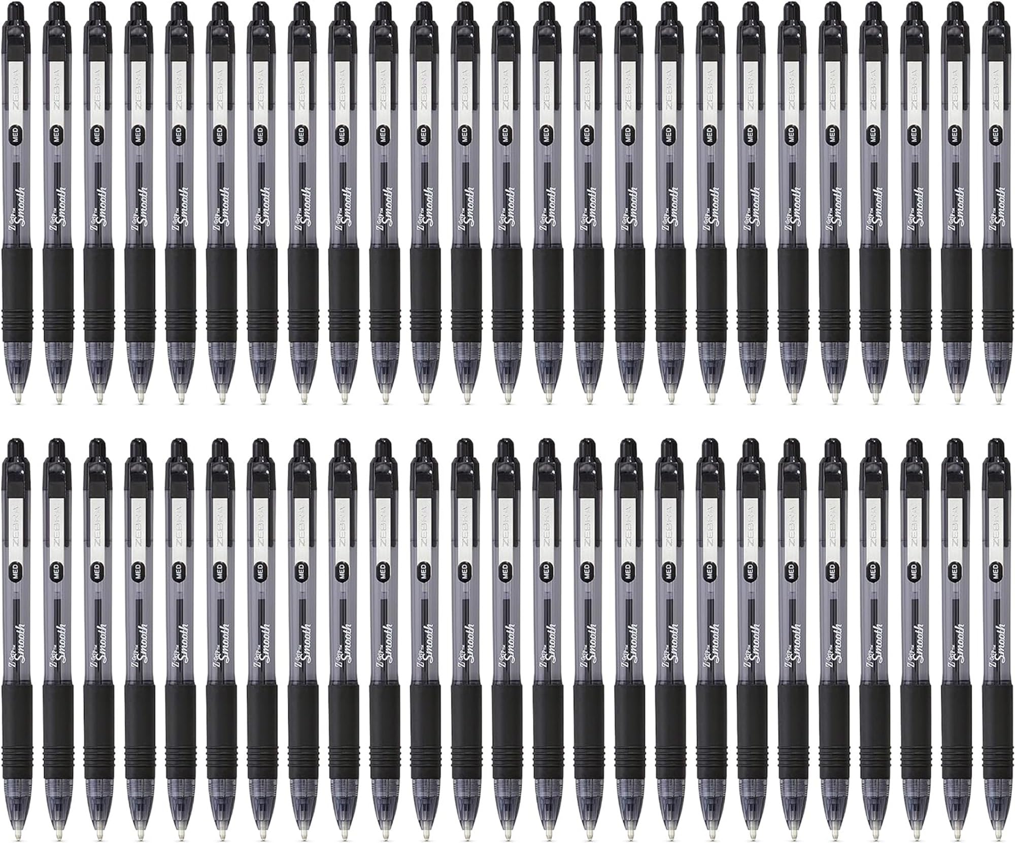 Zebra Z Grip Smooth Black Retractable Ballpoint pens with Easy Glide Ink, Comfortable Grip with Pocket Clip and Reliable biro Medium Point 50 Pack of Black