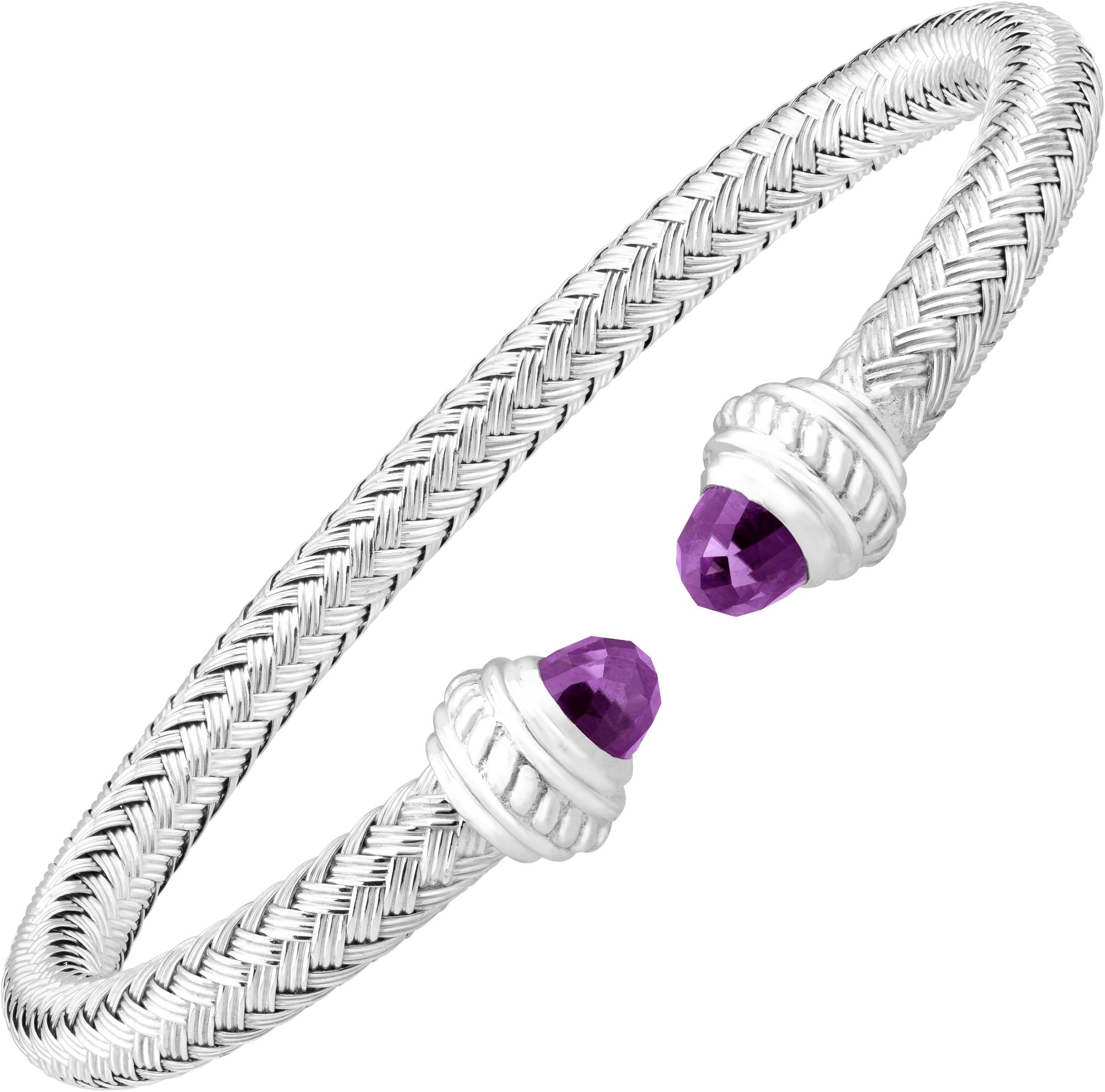 Charles Garnier Albany Woven Cuff Bracelet with Natural Amethysts in Sterling Silver