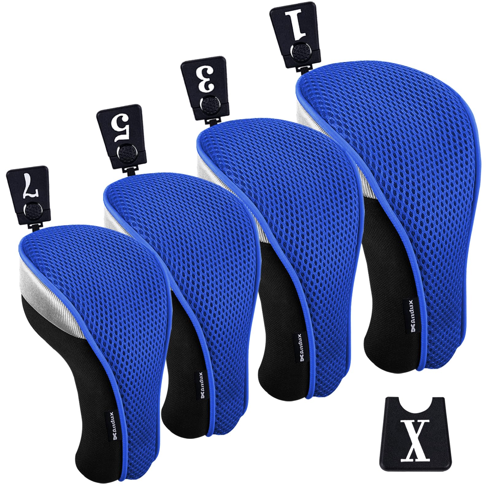 Andux 4pcs/Set Golf 460cc Driver Fairway Wood Club Head Covers Blue