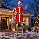 3 Pcs Santa Outfit for 12 Ft Giant Skeleton Christmas Yard Accessories | Santa Cloth, Hat, and Inflatable Candy Cane. Sized for a 12 Foot Giant Skeleton. For Christmas Yard and Lawn Displays.