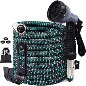 Expandable Garden Hose, 30ft Flexible Water Hose with 10 Function Spray Nozzle, 3/4" Nickel-Plated Brass Fittings, Double Latex Core, Durable Fabric, Expanding Hose for Lawn Car Pet Washing