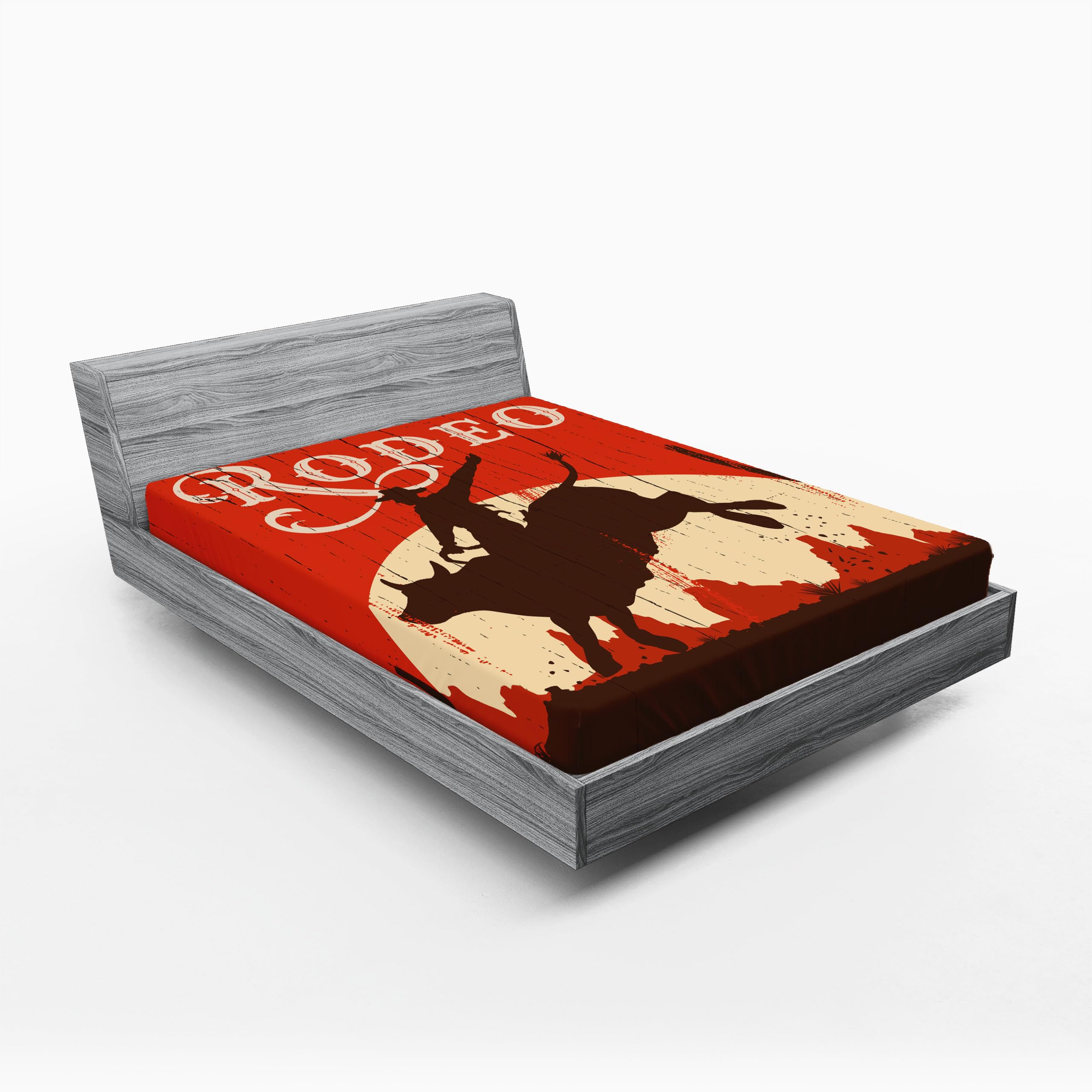 Ambesonne Vintage Fitted Sheet Set, Rodeo Cowboy