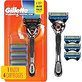 Gillette Fusion5 ProGlide Shaving Razor for Men, Razor Handle, 4 Razor Blade Refills, FlexBall Razor Handle and Precision Trimmer for Men