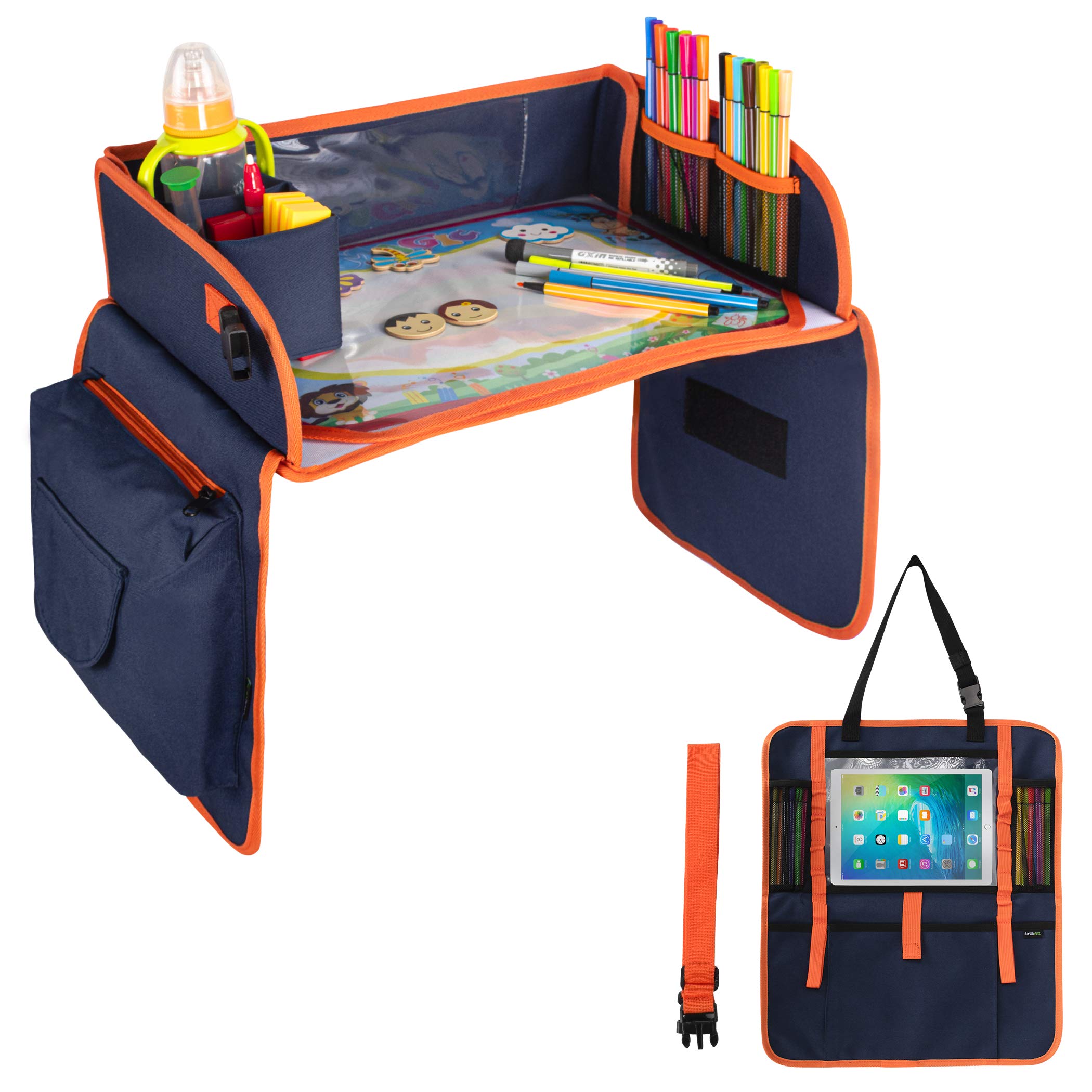 LAVIEVERT Travel Tray, Indoor & Outdoor Learning Educational Toys Play Tray Lap Desk with Dry Erase Top, Activity Organizer for Stroller, Car, Airplane, Road Trip