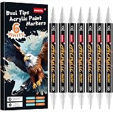 6 Pc White Acrylic Paint Pens Markers, Dual Tips Waterproof Paint Markers | For Rock Painting, Fabric, Metal, Glass, Wood, Canvas, Ceramic, Pumpkins, Eggs, Plastic, Non-Toxic &amp; Odor