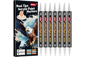 Droaful White Acrylic Paint Pens Markers, 6 Pc Dual Tips Waterproof Paint Markers For Rock Painting, Fabric, Metal, Glass, Wood, Canvas, Ceramic, Pumpkins, Eggs, Plastic, Non-Toxic & Odor