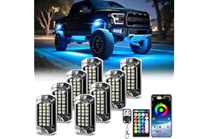 TDE EXPLORER.LIGHTING 8 Pods Full Angle RGBW LED Rock Lights, 6500K Pure White RGB Rock Light for Jeeps Truck Golf Cart ATV UTV RZR Pickup Underbody, 12V Waterproof Multicolor Underglow Kit with APP/RF Control Sync Music