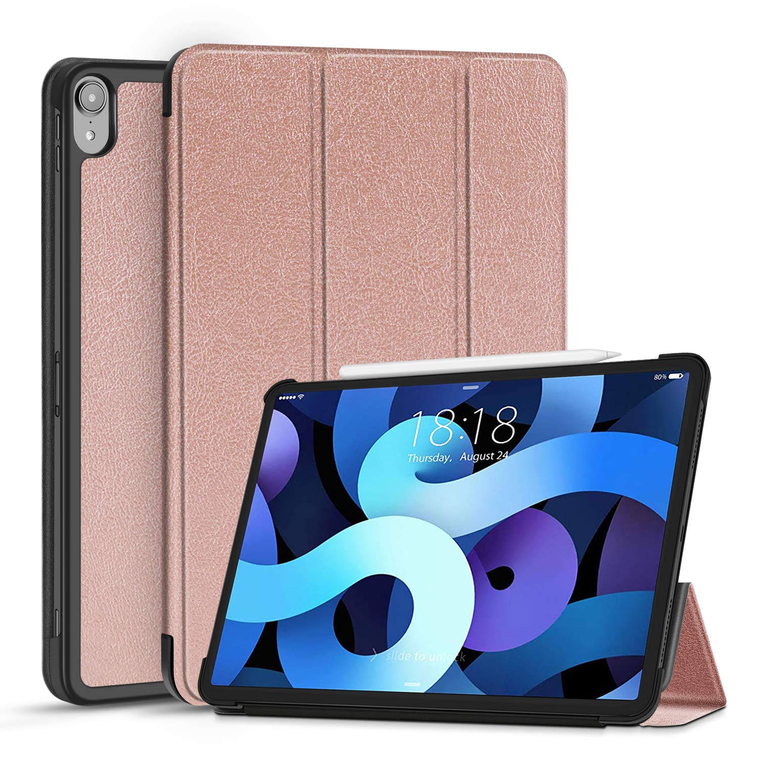 TNP Cover Case for iPad Air 11 Inch M2 6th 2024, 5th 4th Generation(2022 2020) - 10.9" Rose Gold Case with Pencil Holder for 2nd Gen Apple Pencil - Protective Cover with Trifold Stand