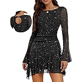 Aupuls Long Sleeve Sequin Prom Dresses for Teens Asymmetrical Going Out Women Party Cocktail Dress