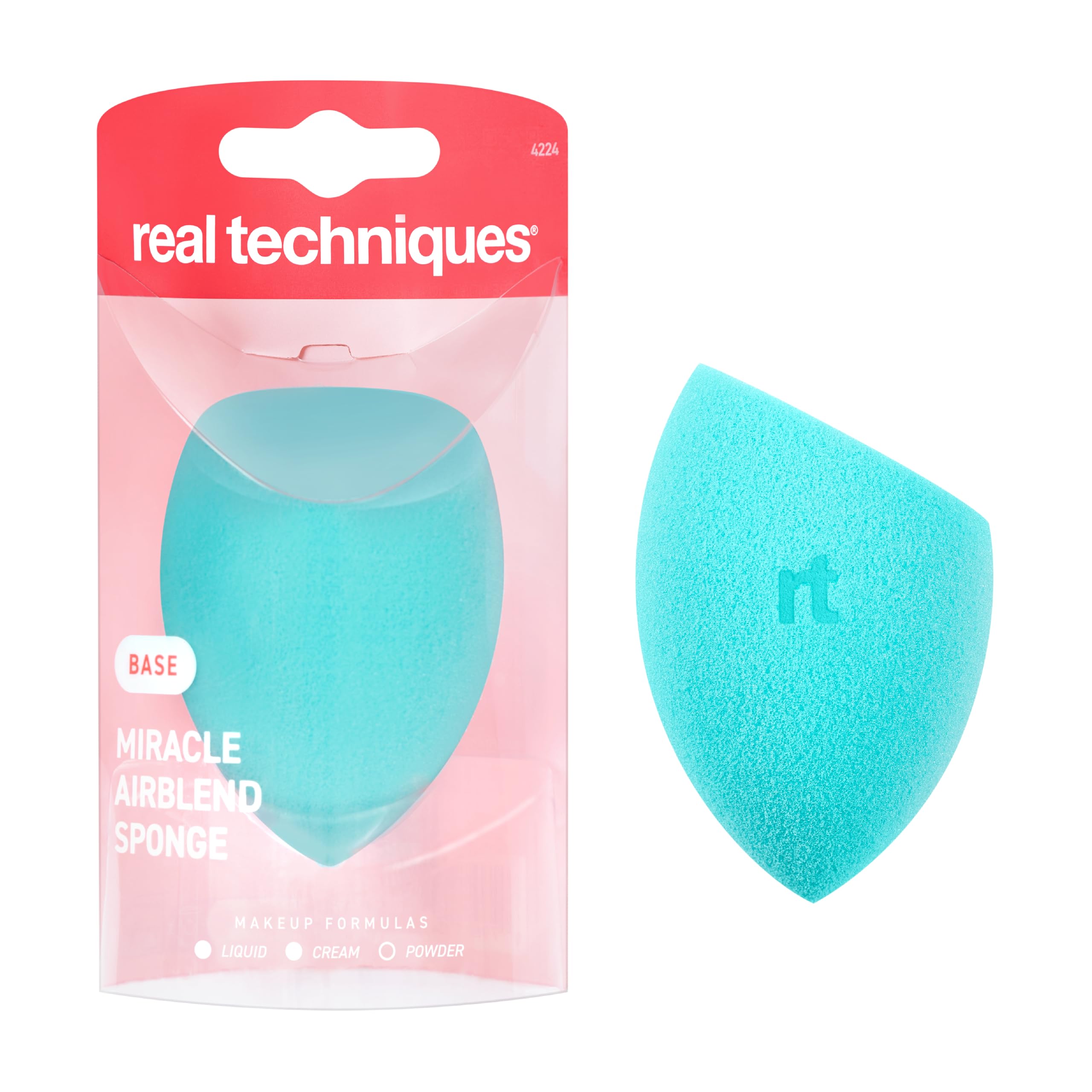 Real Techniques Miracle Airblend Sponge, Matte Makeup Blending Sponge for Liquid, Cream & Powder, Medium to Full Coverage, Latex-Free Foam, Precision Tip, Cruelty-Free,1 Count