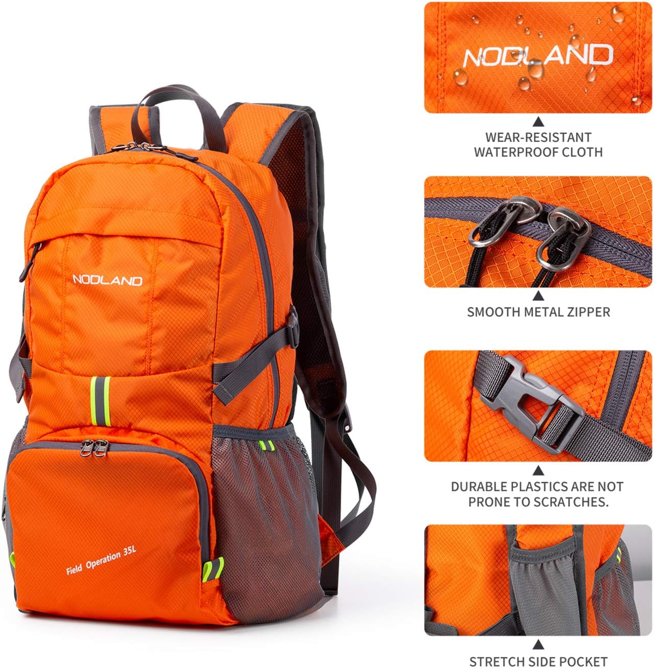 Zaini Sharkborough Nodland impermeabile zaino leggero pieghevole da 35 l  Arancione - NLFB003OG ultraleggero da escursionismo da campeggio per uomini  e donne Arancione urban-earth.co.uk