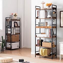 HCHQHS Adjustable 6 Tier Open Bookcase, Rustic