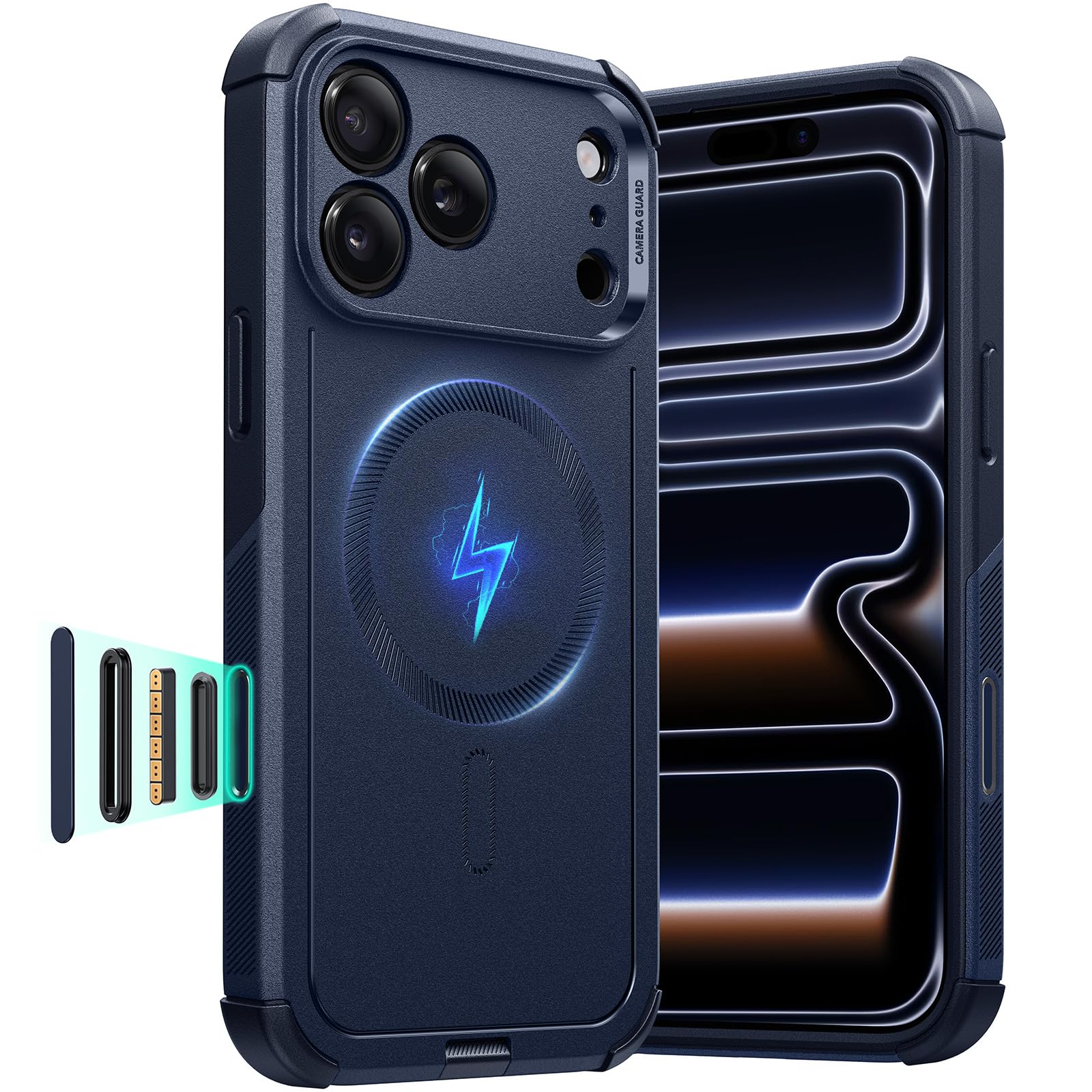 Photo 1 of ESR for iPhone 17 Pro Max Case, 7X Military-Grade Drop Protection with Camera Control Button, Shock-Absorbing Phone Rugged Cover, Compatible with MagSafe Accessories, Magnetic Cyber Series, Blue