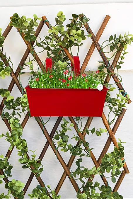 GIG Handicrafts Metal Railing Planter with Handle and Wall Hook - Red , 31x25x21 cm