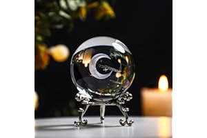 ZEERSHEE 60mm 3D Moon Planet Laser Engraved Crystal Ball Glass Sphere Paperweight Home Art Decor Crafts with Stand
