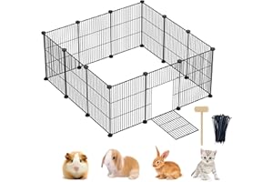 Lxvckly Pet Playpen, Small Animals Fence with Door, DIY Encrypted Metal Wire Rabbit Fence, Guinea Pigs Cages, Kitten Playpen, Indoor & Outdoor Yard Fence for Small Animals 12 Pcs Panels Black