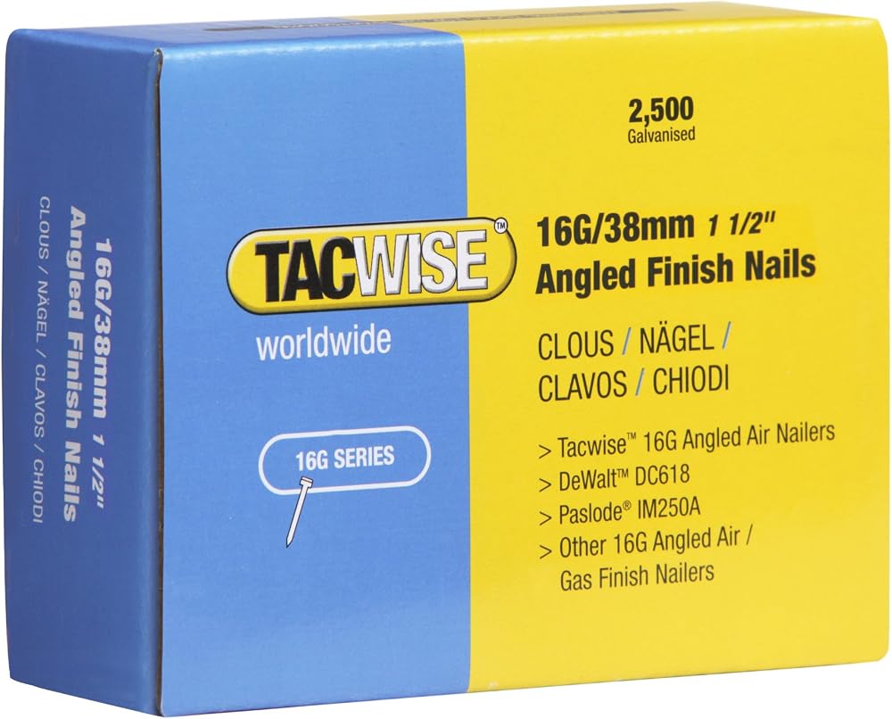 Tacwise 16G 38mm Angled Nails 20° 2500 Pack Galvanised 0770 Type