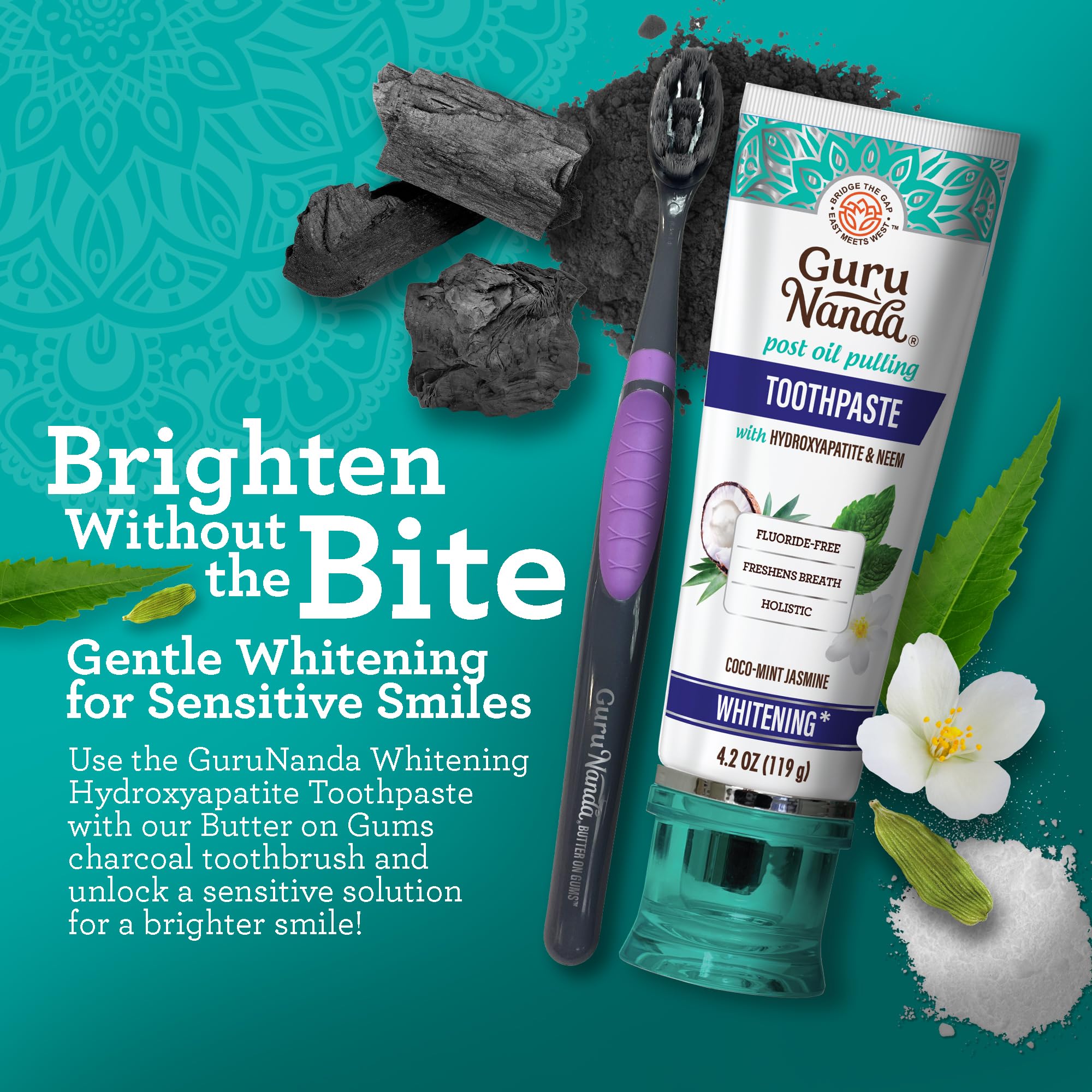 GuruNanda Butter on Gums Charcoal Toothbrush - 8000+ SoftexTM Bristles for Sensitive Teeth & Gums, Aids in Teeth Whitening, Extra Soft (6 Count)
