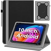 DETUOSI Universal 10.1 Inch Android Tablet Case, PU Leather,Black | With Pencil Holder, Elastic bandage, Waterproof and scratch resistant, Protective Folio Stand Case for 9.6-10.5 Inch Tablet