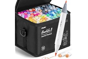 Ohuhu Alcohol Markers Brush Tip - 120-color AP Certificated Double Tipped Art Marker Set for Artist Adults Cozy Coloring Drawing Illustration - Brush and Fine Dual Tips - Honolulu B - Refillable